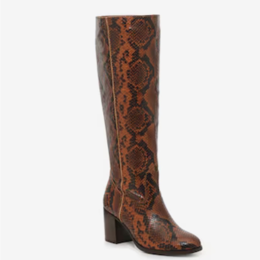 Frye brown/black snake print leather boots